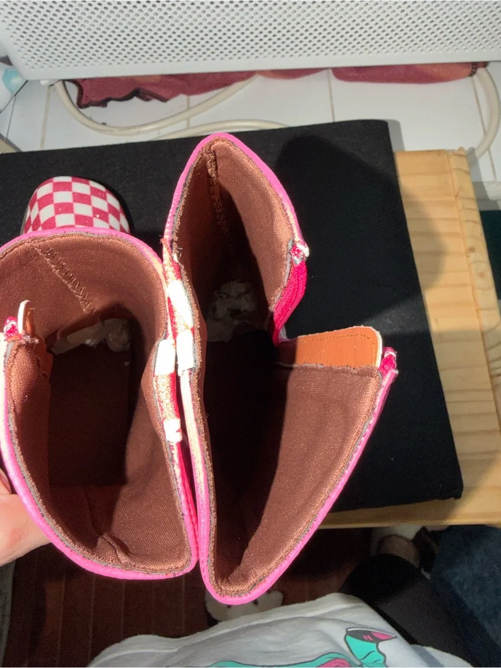 Kids Pink Checkered Cowboy Boots